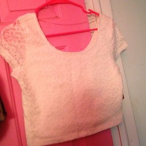 White crop top with lace flower detail