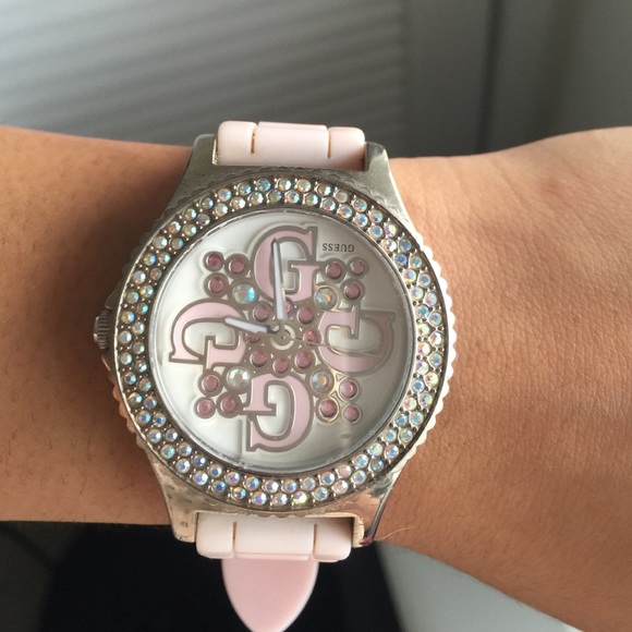 GUESS pink and white watch rhinestones