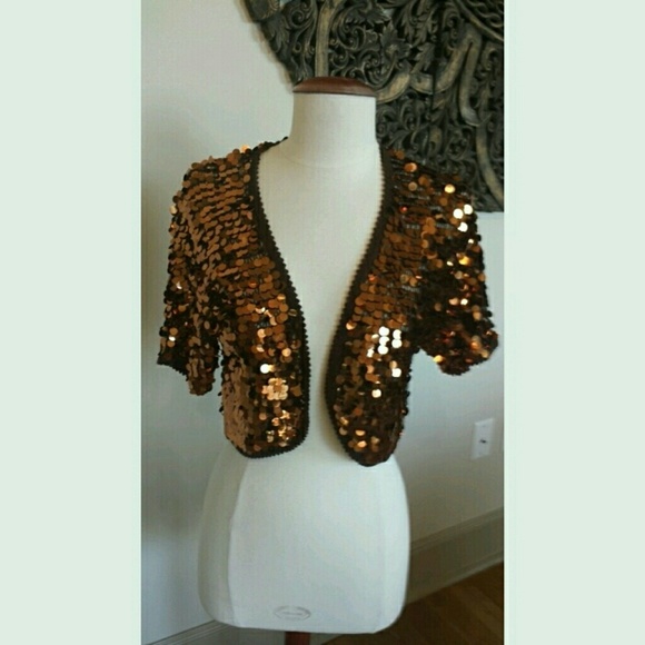 Moda International Sweaters - Bronzey Brown Sequin Shrug Sweater