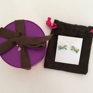 Kate Spade green enamel bow earrings