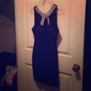 Black cocktail dress with rhinestone detail