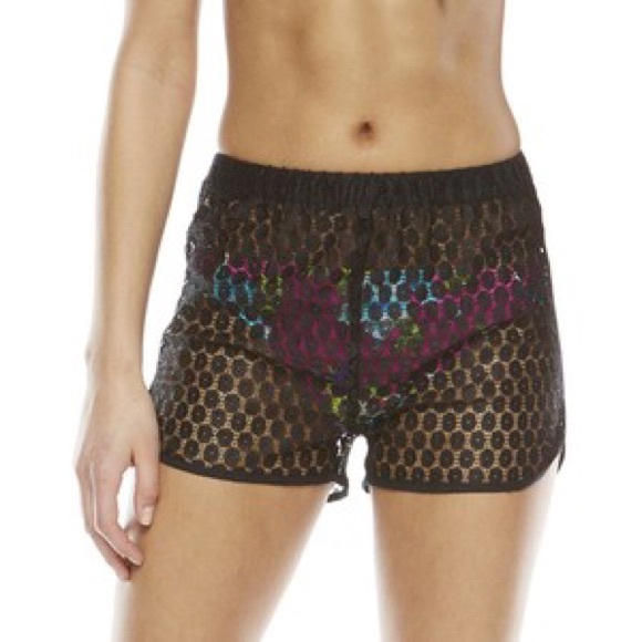 See thru crochet shorts coverup