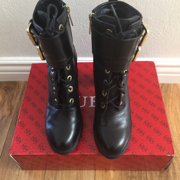 Black leather guess combat boots