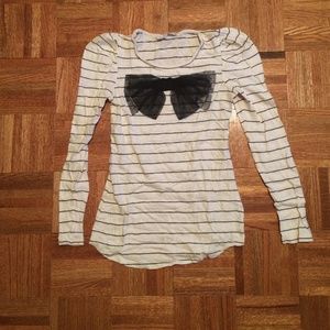 Striped lace bow cotton top