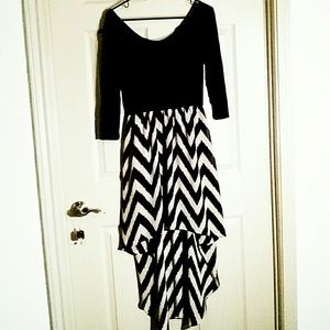 Beige and Black Cheveron High Low Dress