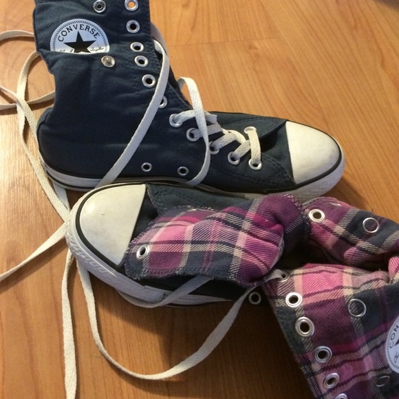 Navy blue high top converse