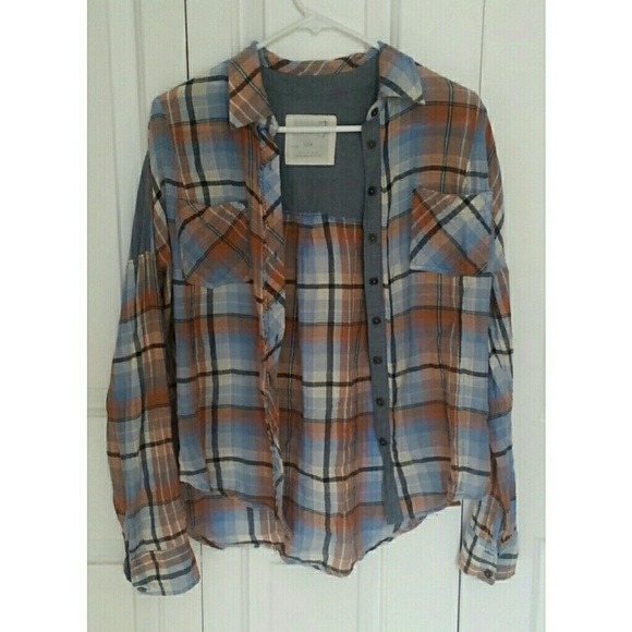 Free People Distressed Light Weight Plaid Shirt