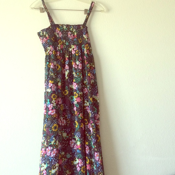 Black floral maxi dress with spaghetti straps.
