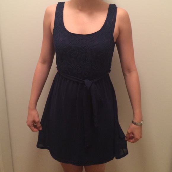 Navy lace chiffon dress
