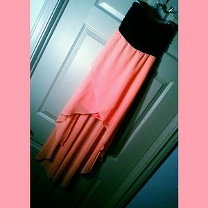 Coral/Bright Pink & Black High Low Dress