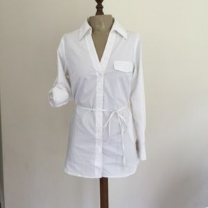 Long sleeve white stretchy long top Larry Levine