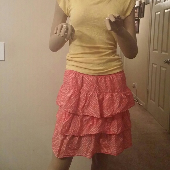 Coral/Tan Ruffle Short Slirt