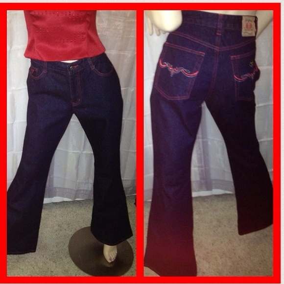 1990's Dark Blue Jeans with red top stitching. - Picture 2 of 4