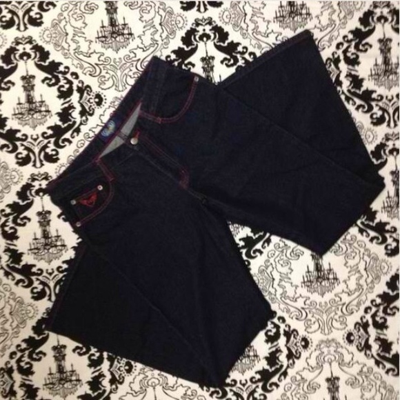 1990's Dark Blue Jeans with red top stitching. - Picture 3 of 4