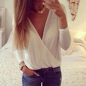 White Low-cut Shirt from Lookbook Store