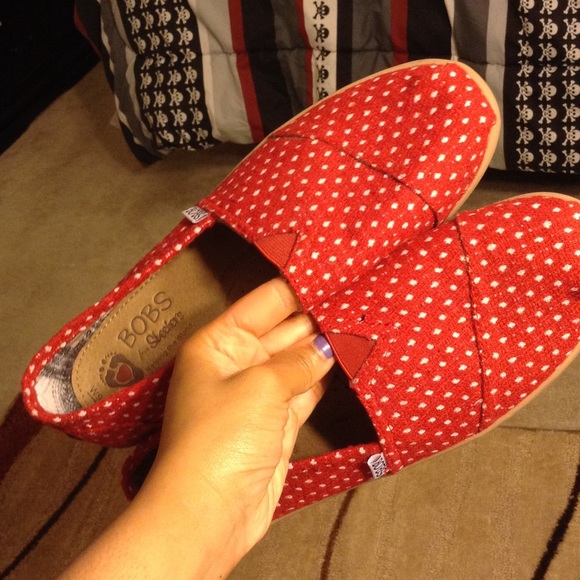Red and white spotty bobs shoes