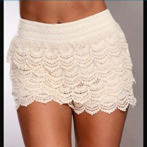 Crocheted lined shorts.