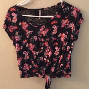 Floral Hipster Tie Top with Lace Back