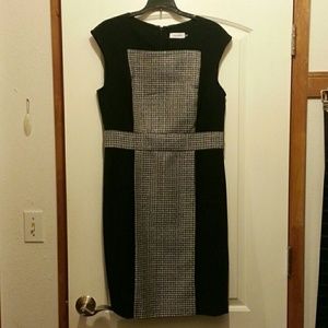 Calvin Klein black silver and white tweed dress