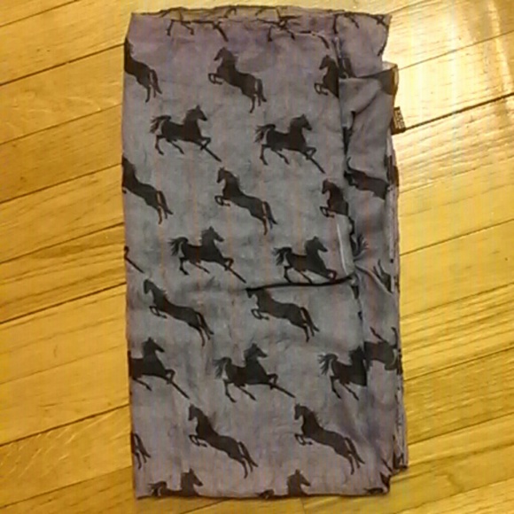Sheer purple, horse printed scarf.