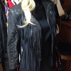 🌀RESERVED🌀 Faux leather fringe jacket