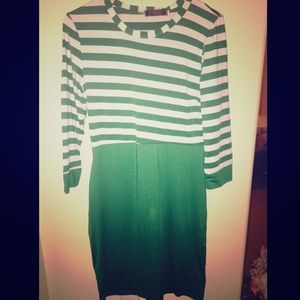 Green and white stripped dress