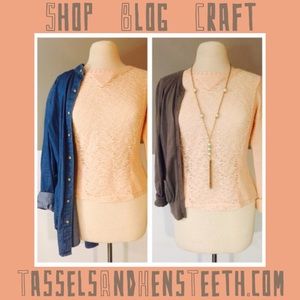 Soft Blush Pink Sweater w/ Lace Front