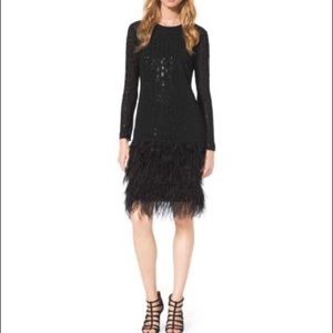SEQUINED LACE FEATHER DRESS Small