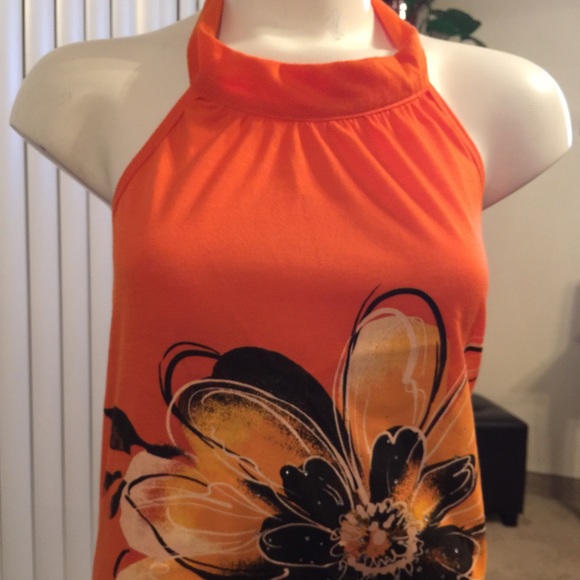 Orange Flowered jeweled Top