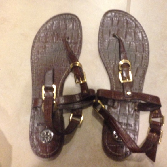 Tory burch brown croccodile sandals