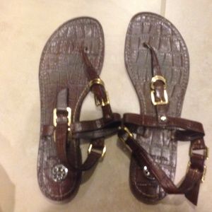 Tory burch brown croccodile sandals