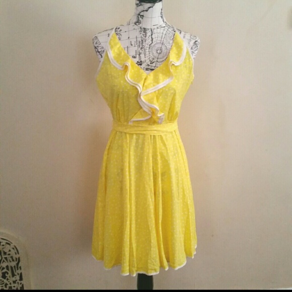 Yellow Dress with White Polka dots