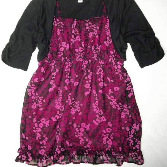 Girls L 12/14 Dressy Magenta Cheetah Tunic - Picture 2 of 2