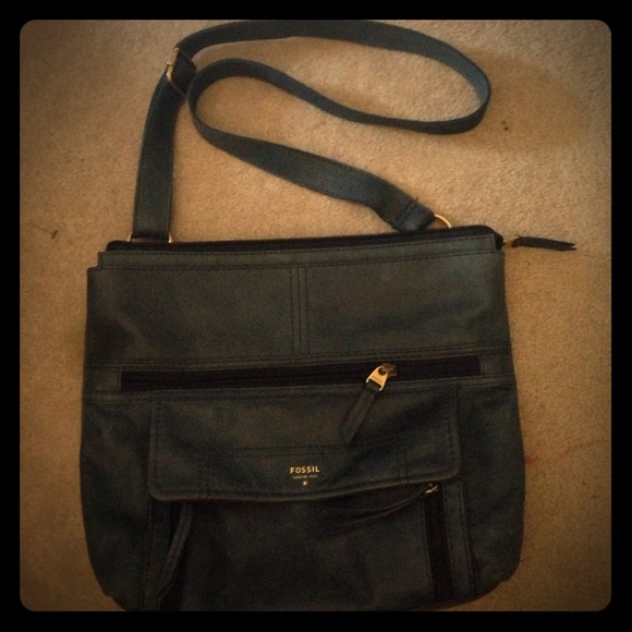 Blue grey leather fossil bag