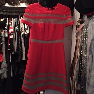 sALe BCBG Kalli lace insert dress in bright poppy