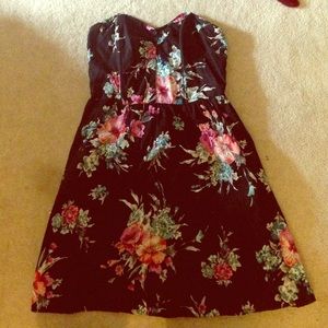 Black floral strapless summer dress