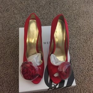 Nine West Red Sateen Pump.