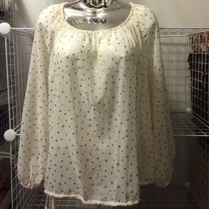 Ivory sheer top with gold polka dots