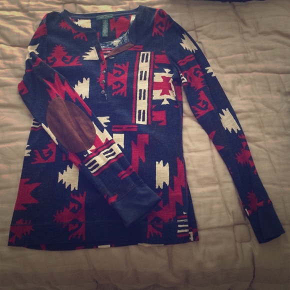 Ralph Lauren top with faux suede elbow patches