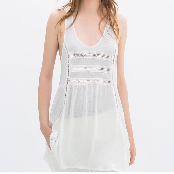 Zara Crochet Lace Inset Viscose/Linen Blend Tank