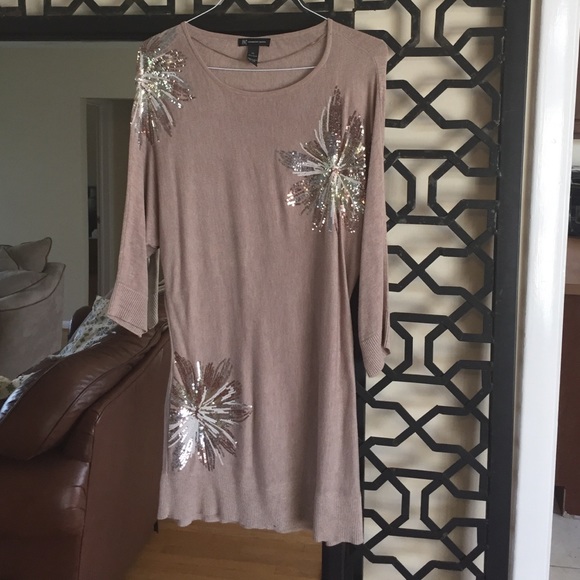 Long Beige Light Sweater with Shimmer Bursts