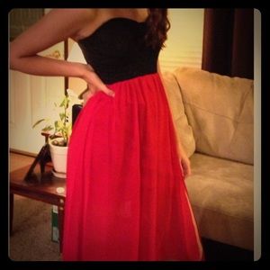 Red and Black High-Low Dress