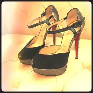 Christian louboutins suede & snakeskin heels