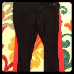 Nike DriFit Capris - Tight Fit. Black and Coral