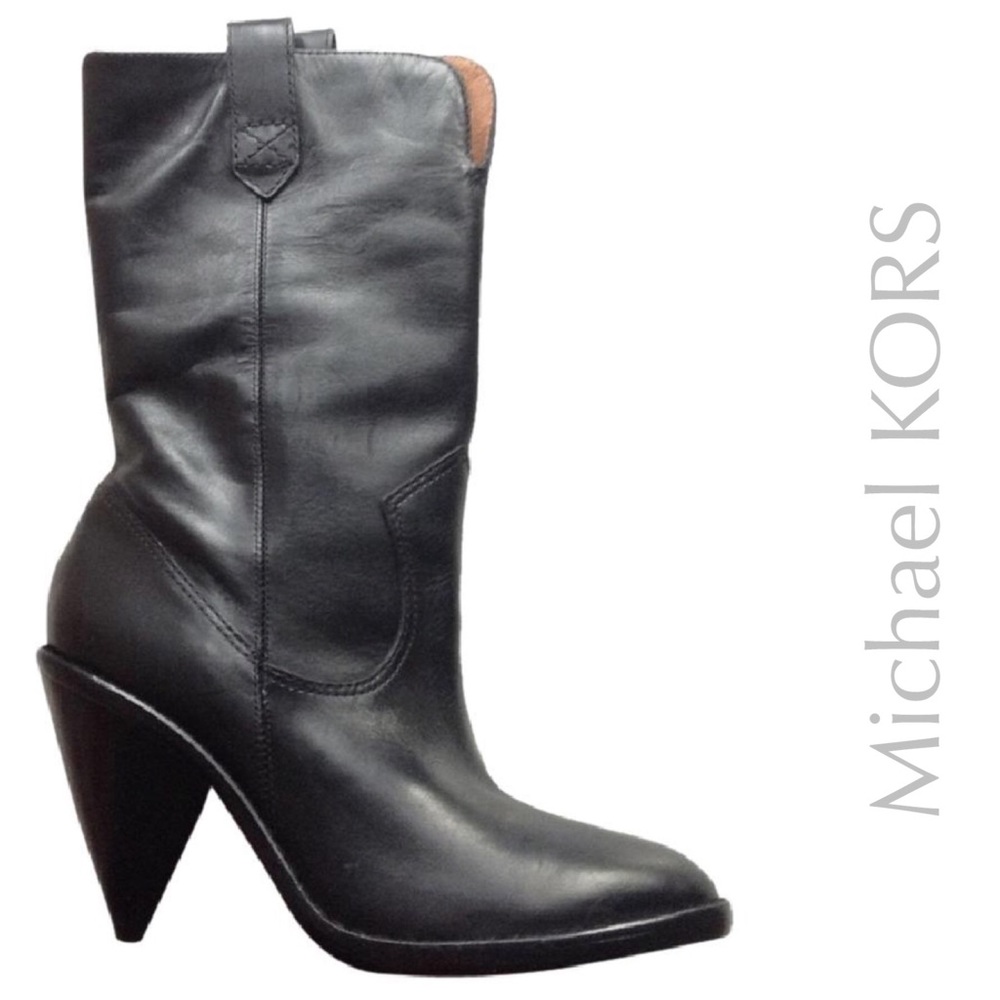 NEW Michael Kors KORS  BLACK LEATHER BOOTS 6.5