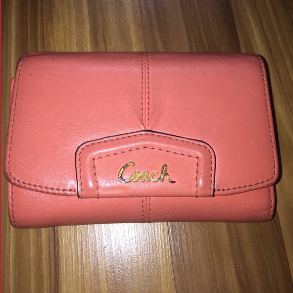 Coach Ashely Leather Wallet - Coral