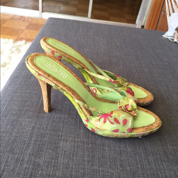 Green flower high heels open toe