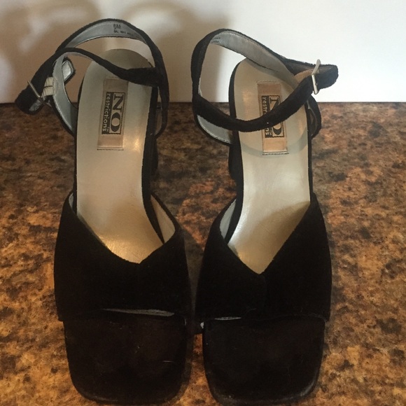Black strappy velvet heels