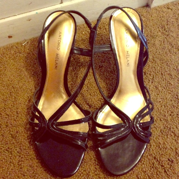 ANTONIO MELANI leather black strappy sandal heel