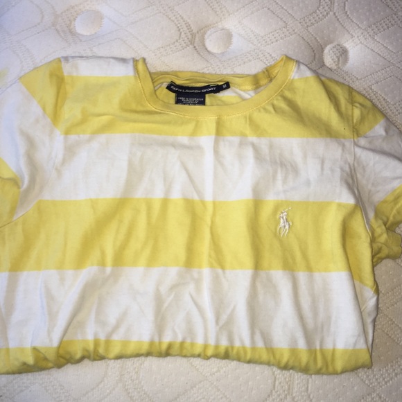 Yellow and white stripped short sleeve polo shirt